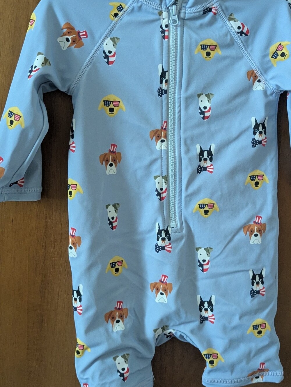 Janie and Jack Light Blue Dog Print Zip Front Footie